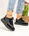 Pantofi casual dama piele naturala negri cu talpa usor flexibila si inchidere sireturi F001-751 5