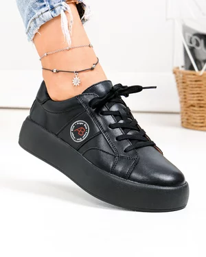 Pantofi casual dama piele naturala negri cu varf rotund F001-879