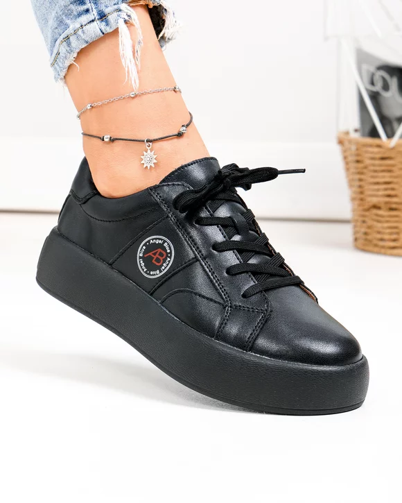 Pantofi casual dama piele naturala negri cu varf rotund F001-879