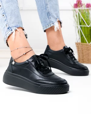 Pantofi casual dama piele naturala negri cu varf rotund F001-924