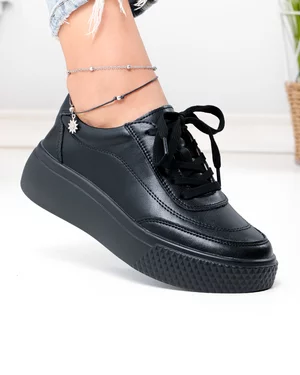 Incaltaminte Dama - Pantofi casual dama piele naturala negri cu varf rotund F001-924