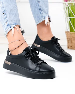 Pantofi Casual - Pantofi casual dama piele naturala negri cu varf rotund F005-029