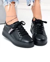 Pantofi casual dama piele naturala negri cu varf rotund si inchidere sireturi F001-971 3