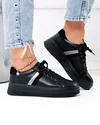 Pantofi casual dama piele naturala negri cu varf rotund si inchidere sireturi F001-971 4