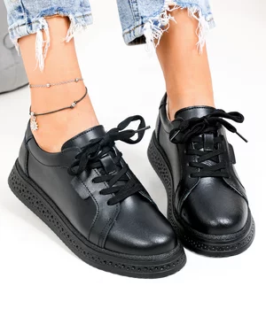 Incaltaminte Dama - Pantofi casual dama piele naturala negri cu varf rotund T6099