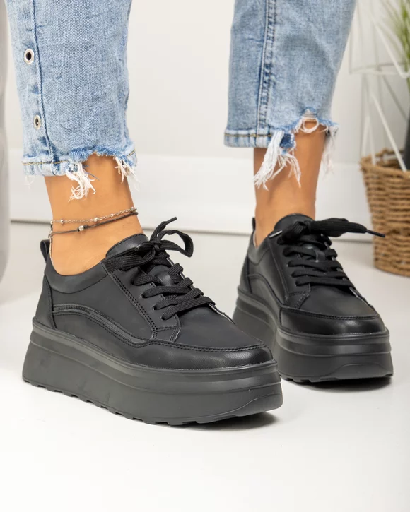 Pantofi casual dama piele naturala negri F001-780