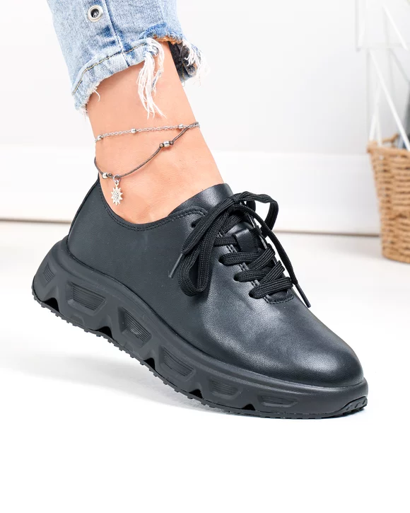 Pantofi casual dama piele naturala negri fara cusaturi F002-534