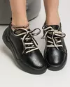 Pantofi casual dama piele naturala negri inchidere cu siret AW2023-42 2