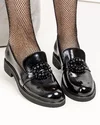Pantofi casual dama piele naturala negri lacuiti cu accesoriu aplicat si talpa joasa PC823-2 3