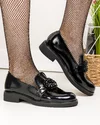 Pantofi casual dama piele naturala negri lacuiti cu accesoriu aplicat si talpa joasa PC823-2 4