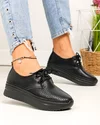 Pantofi casual dama piele naturala negri partial perforati cu inchidere sireturi JY3882 3
