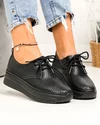 Pantofi casual dama piele naturala negri partial perforati cu inchidere sireturi JY3882 5