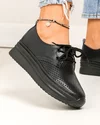 Pantofi casual dama piele naturala negri partial perforati cu inchidere sireturi JY3882 4