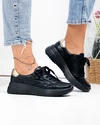 Pantofi casual dama piele naturala negri perforati cu inchidere sireturi T-2820 4