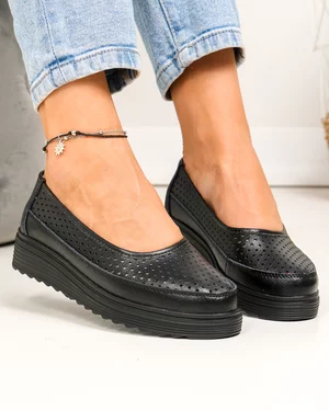 Pantofi casual dama piele naturala negri perforati cu inchidere slip-on VK-F001-504