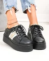 Pantofi casual dama piele naturala negru cu auriu si talpa groasa PC207 3