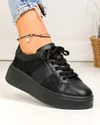 Pantofi casual dama piele naturala negru cu panza textila si inchidere sireturi F001-848 4