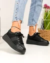 Pantofi casual dama piele naturala negru cu panza textila si inchidere sireturi F001-848 3