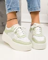 Pantofi casual dama piele naturala perforati alb cu verde si roz  F001-669 4