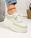 Pantofi casual dama piele naturala perforati alb cu verde si roz  F001-669 3