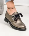 Pantofi casual dama piele naturala pewter cu inchidere siret tip panglica si varf rotund PC806 2