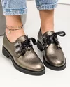 Pantofi casual dama piele naturala pewter cu inchidere siret tip panglica si varf rotund PC806 3