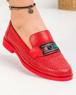 Pantofi casual dama piele naturala rosii cu accesoriu decorativ AKR1121