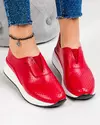 Pantofi casual dama piele naturala rosii cu inchidere slip-on talpa alba si perforatii T-3099 3