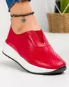 Pantofi casual dama piele naturala rosii cu inchidere slip-on talpa alba si perforatii T-3099 1