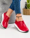 Pantofi casual dama piele naturala rosii cu inchidere slip-on talpa alba si perforatii T-3099 4