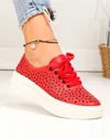 Pantofi casual dama piele naturala rosii perforati cu model floral si inchidere sireturi JY3230 4
