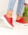 Pantofi casual dama piele naturala rosii perforati cu model floral si inchidere sireturi JY3230 5