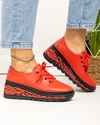 Pantofi casual dama piele naturala rosu cu negru si inchidere sireturi JY5096 5