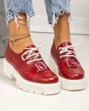 Pantofi casual dama piele naturala rosu inchis cu talpa alba si inchidere sireturi PC820 3