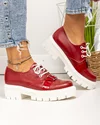 Pantofi casual dama piele naturala rosu inchis cu talpa alba si inchidere sireturi PC820 4