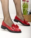 Pantofi casual dama piele naturala rosu print cu fundita aplicata PC810 2