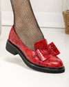 Pantofi casual dama piele naturala rosu print cu fundita aplicata PC810 1