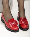 Pantofi casual dama piele naturala rosu print cu fundita aplicata PC810 3