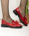 Pantofi casual dama piele naturala rosu print cu fundita aplicata PC810 4