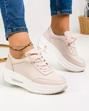Pantofi Casual Dama Piele Naturala Roz AW376