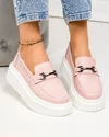 Pantofi casual dama piele naturala roz cu accesoriu metalic si talpa groasa T-5906 3