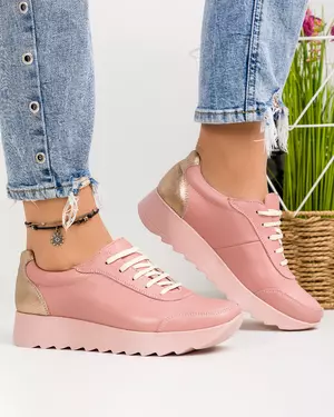 Pantofi casual dama piele naturala roz cu auriu VILLAPRN