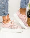 Pantofi casual dama piele naturala roz cu gri perforati cu talpa groasa T-5911 3