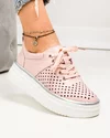 Pantofi casual dama piele naturala roz cu gri perforati cu talpa groasa T-5911 1