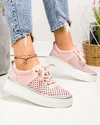Pantofi casual dama piele naturala roz cu gri perforati cu talpa groasa T-5911 4