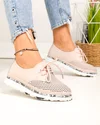 Pantofi casual dama piele naturala roz cu imprimeu sarpe si inchidere sireturi JY3930 2