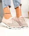 Pantofi casual dama piele naturala roz cu imprimeu sarpe si inchidere sireturi JY3930 4