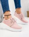 Pantofi casual dama piele naturala roz cu inchidere sireturi si talpa alba T-3089 3