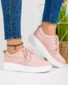 Pantofi casual dama piele naturala roz cu inchidere sireturi si talpa alba T-3089 1