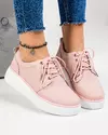 Pantofi casual dama piele naturala roz cu inchidere sireturi si talpa alba T-3089 2